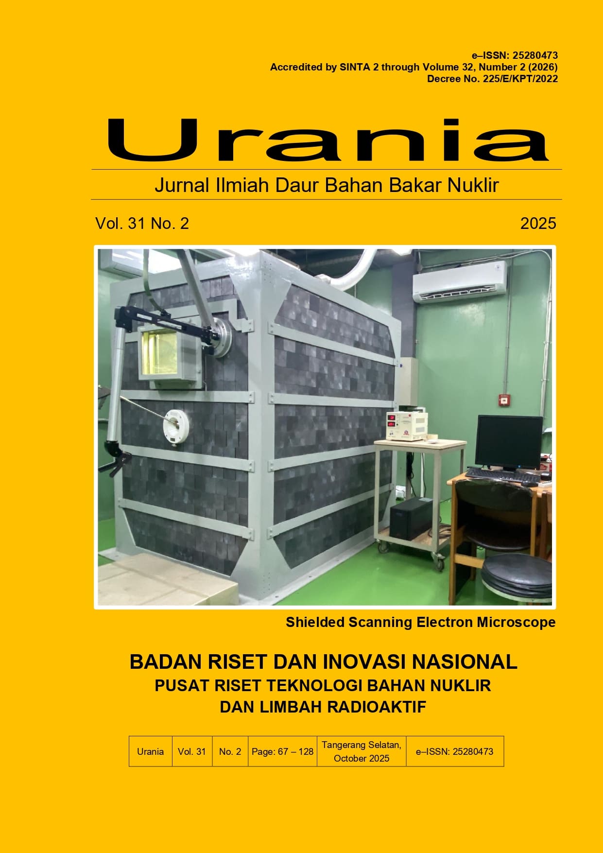 					View Vol. 31 No. 2 (2025): Urania: Jurnal Ilmiah Daur Bahan Bakar Nuklir
				