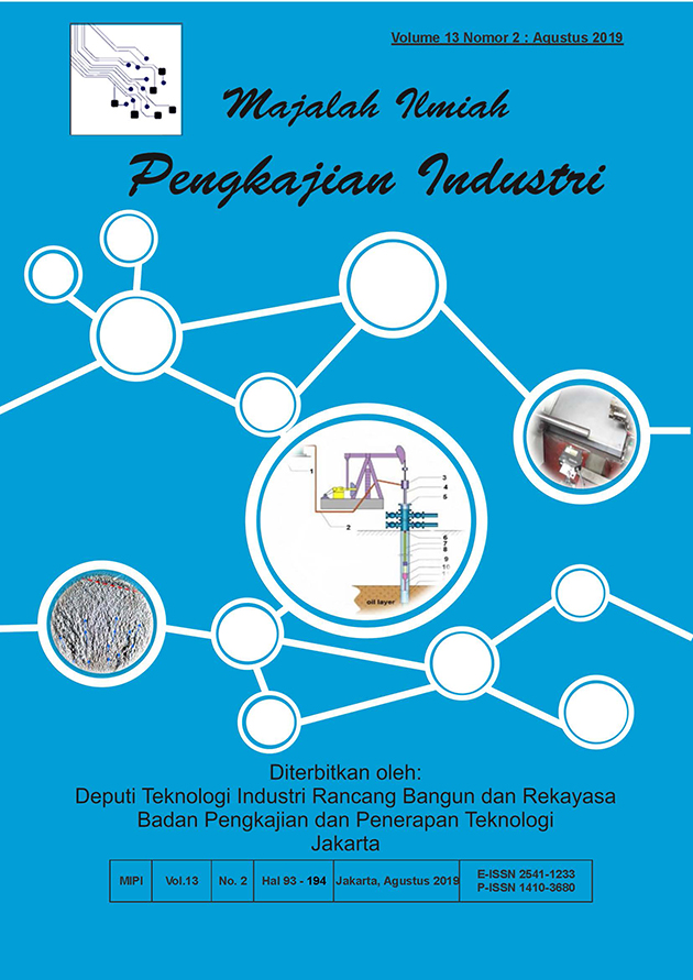 					View Vol. 13 No. 2 (2019): Majalah Ilmiah Pengkajian Industri; Journal of Industrial Research and Innovation
				