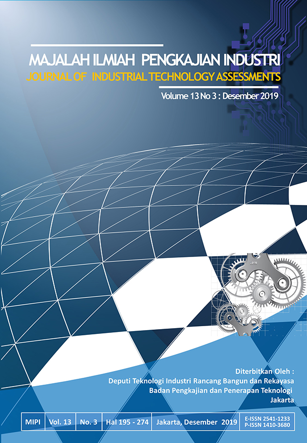 					View Vol. 13 No. 3 (2019): Majalah Ilmiah Pengkajian Industri; Journal of Industrial Research and Innovation
				
