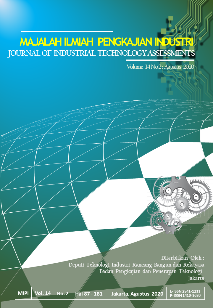 					View Vol. 14 No. 2 (2020): Majalah Ilmiah Pengkajian Industri; Journal of Industrial Research and Innovation
				
