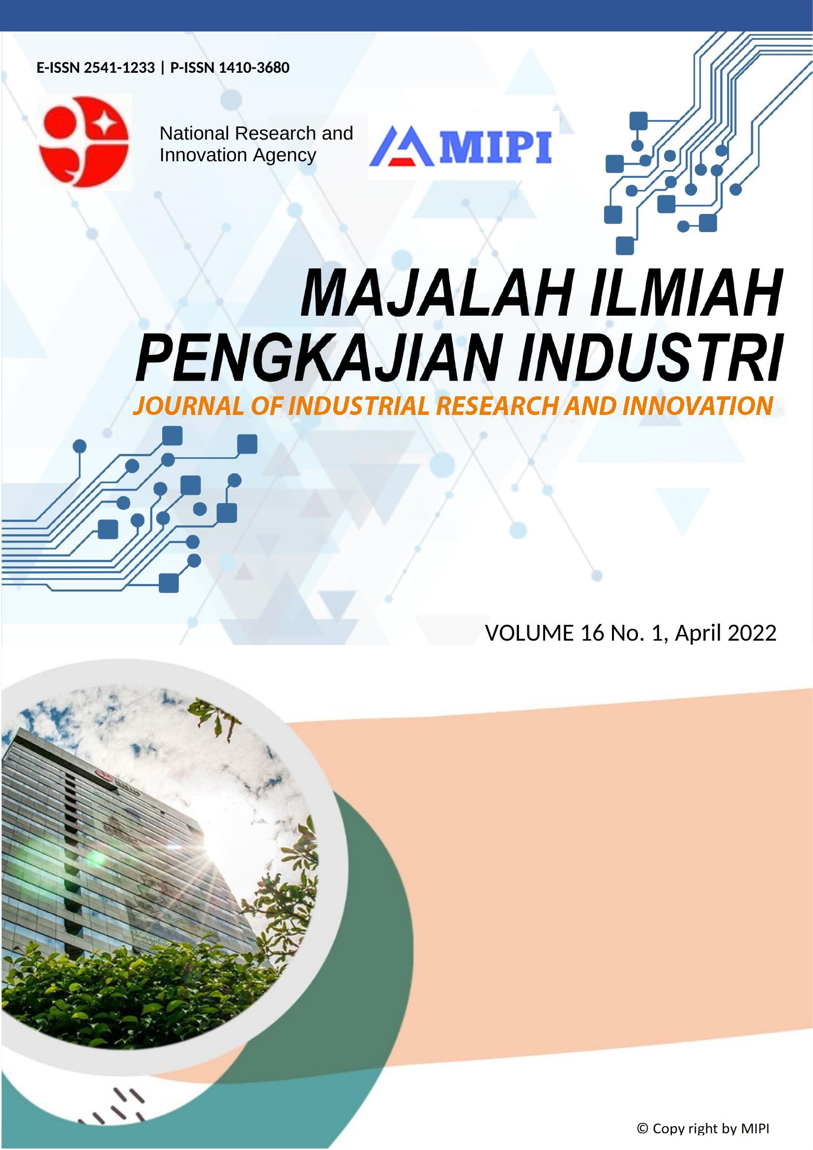 					View Vol. 16 No. 1 (2022): Majalah Ilmiah Pengkajian Industri; Journal of Industrial Research and Innovation
				
